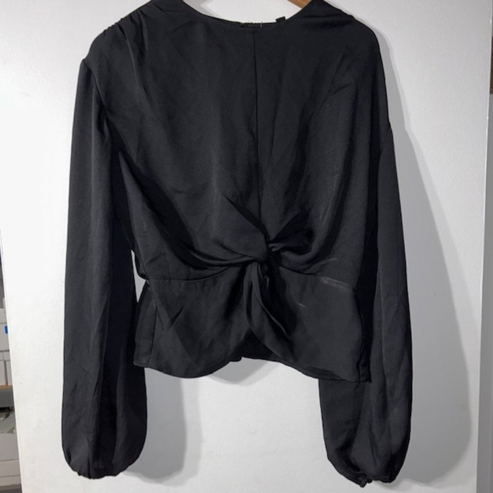 Express Womens Black Balloon Sleeve Crop Keyhole Back Blouse Top Size XS